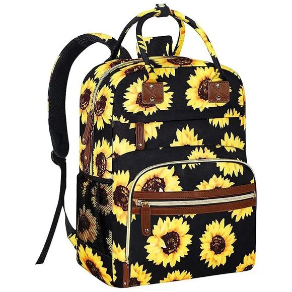 Diaper Bag Backpack for Women Large Capacity, Baby Bag Sunflower Floral - Picture 1 of 8